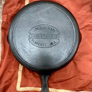 Martin Stove & Range No.7 Cast Iron Skillet with Hamburger Logo and Heat Ring